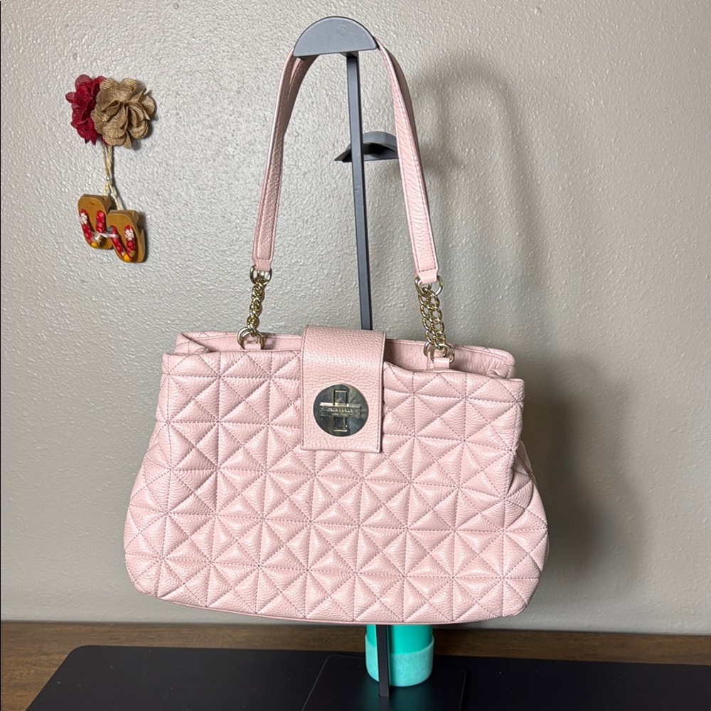 Kate Spade Pink and Gold Quilted Shoulder Bag with Textured Design